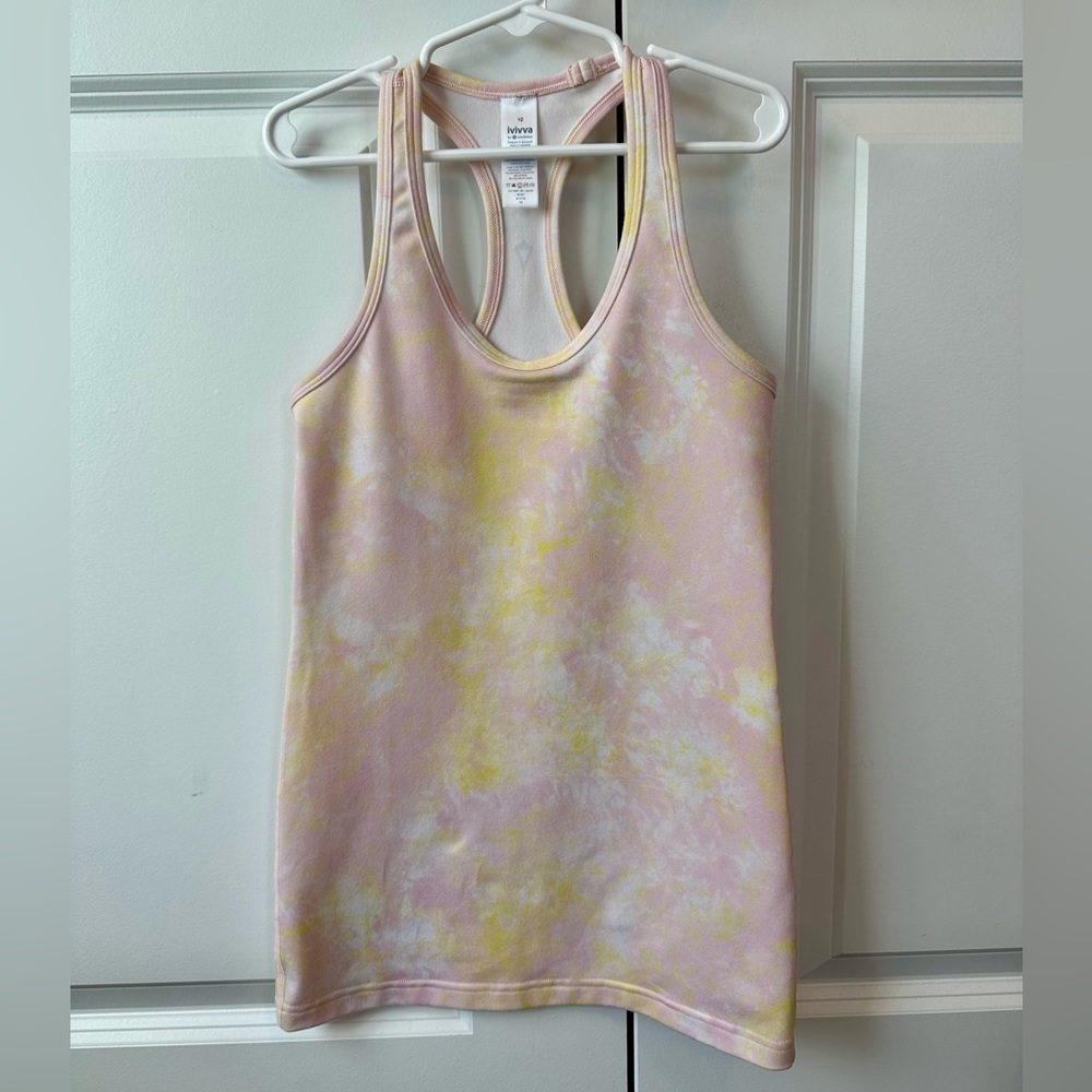 Ivivva by Lululemon Girls Pink and Yellow Tie Dye Racerback Tank (Size 10)